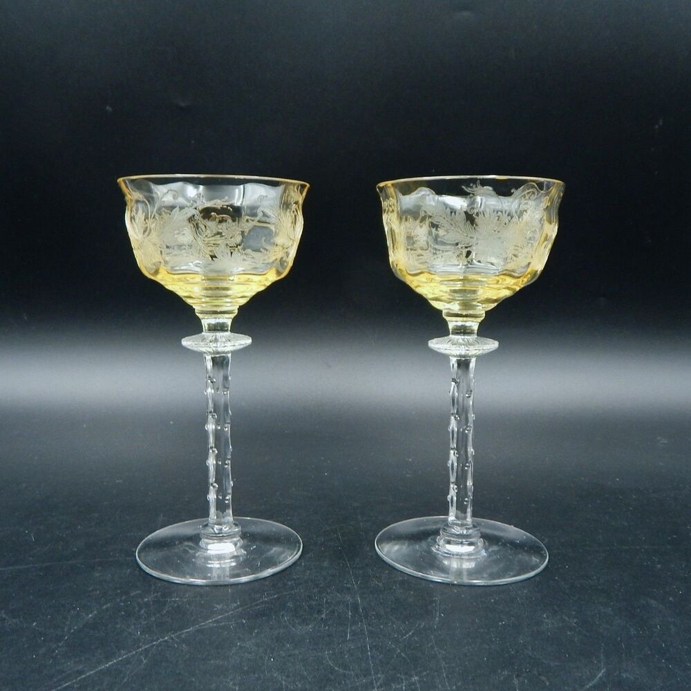 Tiffin-Franciscan Cadena Amber Mandarin Yellow Liquor Cocktail Sherry Glass S/2
